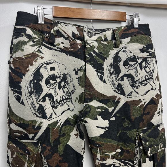 Rebel Vengeance Men Size 30 Skeleton Skull Camo Graphic Cargo Pants Streetwear - Picture 4 of 11